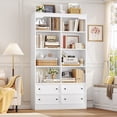 thumbnail image 3 of Homfa Double Row 6 Tier Bookcases, 71 in Tall Bookcase Bookshelf with 4 Drawers and 8 Display Cubicles, for Home Office Living Room, White, 3 of 7