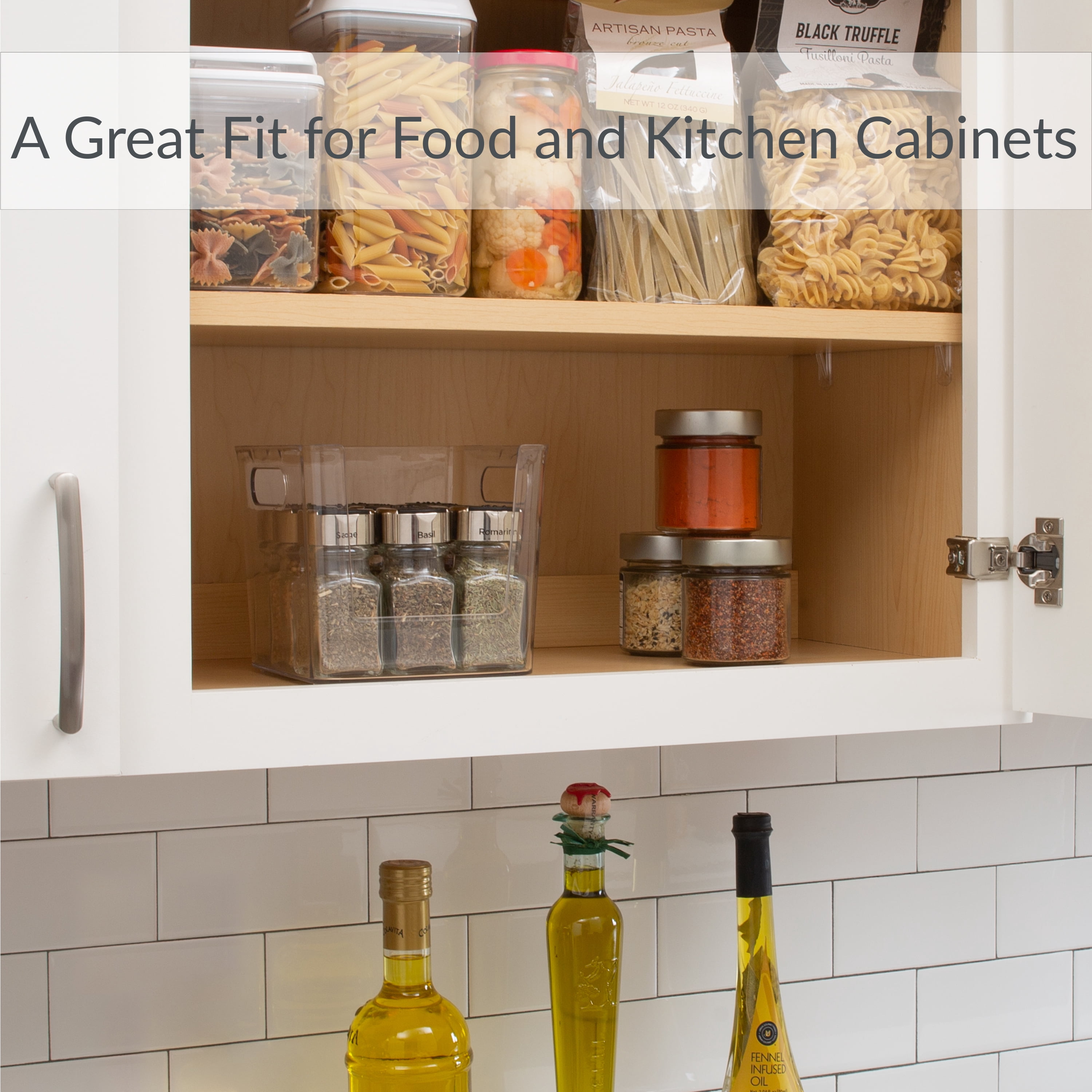 Simplify Square Open Front Cabinet Organizer with Basket Bin, Clear