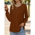 thumbnail image 3 of Weardear Women Business Casual Tunic Tops Puff Long Sleeve Pleated Blouses Crew Neck Fall Shirt, 3 of 5