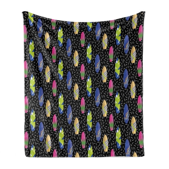 Surfboard Soft Flannel Fleece Throw Blanket, Colorful Boards in Memphis 80s Retro Style Abstract Summer Themed Fun Pattern, Cozy Plush for Indoor and Outdoor Use, 70" x 90", Multicolor, by Ambesonne