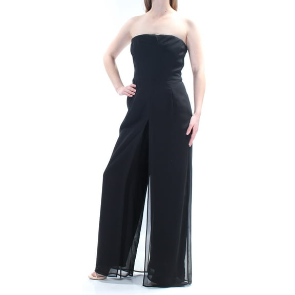 XSCAPE Womens Black Sleeveless Strapless Wide Leg Cocktail Jumpsuit Size: 8