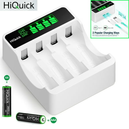 

HiQuick 4 Bay Battery Charger Fast Charging for NiMh NiCD AA AAA Rechargeable Batteries (Micro USB and Type-C Charging)