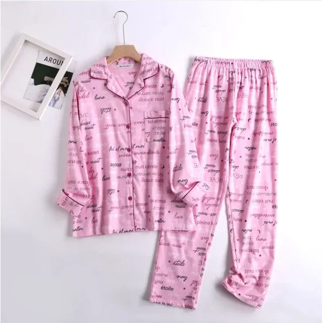 Ensemble de Pyjama en Flanelle de Coton pour la Maison, Simple, Imprimé, Ample, Automne et Hiver, Manches Longues, Pantalon, Ensembles de Pyjama pour Femmes tzw