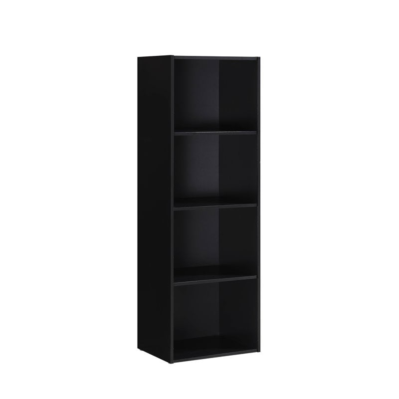 Hodedah 4 Shelf Wood Bookcase In Black, Mainstays 4 Shelf Bookcase Black