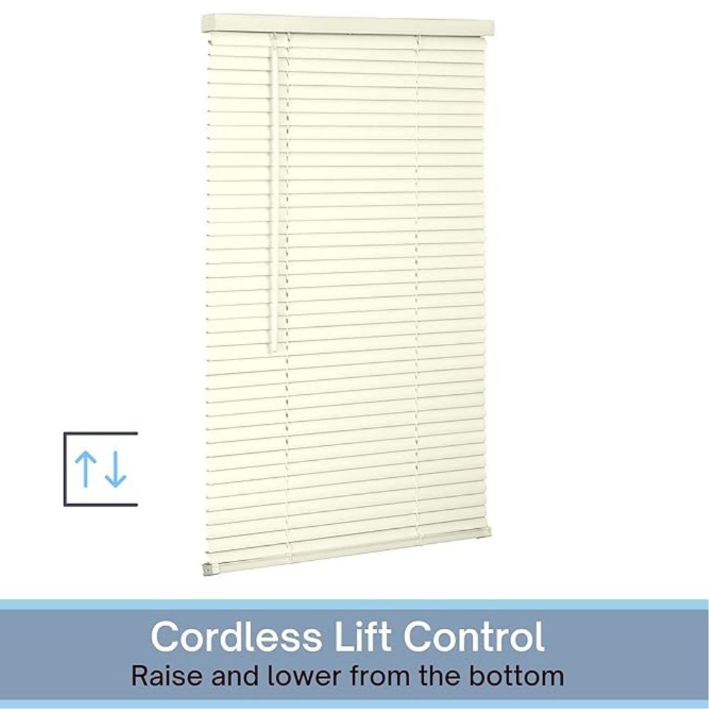 Cordless Light Filtering Mini Blind - 44 Inch Width, 64 Inch Length, 1" Slat Size - Alabaster - Cordless GII Morningstar Horizontal Windows Blinds for Interior by Achim Home Decor
