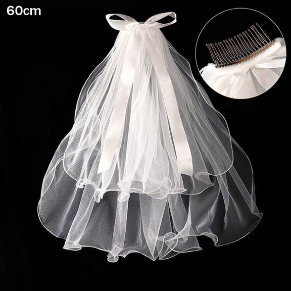 Elegant New Short Simple Two Layer Lace Edge Bridal Veil With Comb Women's Tulle Wedding Veil 4
