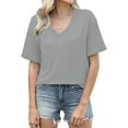 thumbnail image 5 of gakvbuo Summer Tops For Women 2025 Vacation Going Out Tops Women's Solid Color New V-neck Short Sleeved Summer Top Casual, 5 of 8