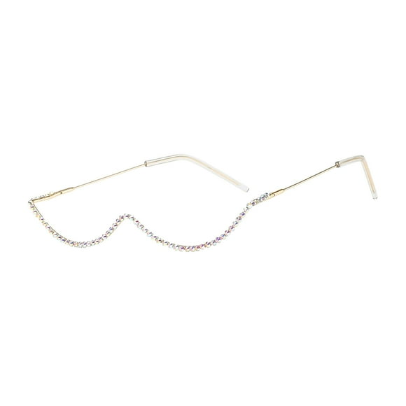 Half Frame Glasses Eyeglasses Frames Half Glasses Frame without Lens Unique Decorative Versatile Eyewear for Women Cosplay Stage Performance Gold Frame Diamond