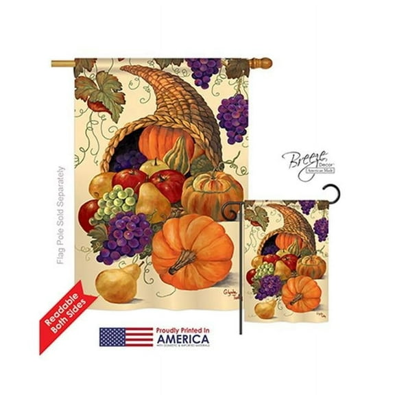Breeze Decor 13041 Harvest & Autumn Cornucopia 2-Sided Vertical Impression House Flag - 28 x 40 in.