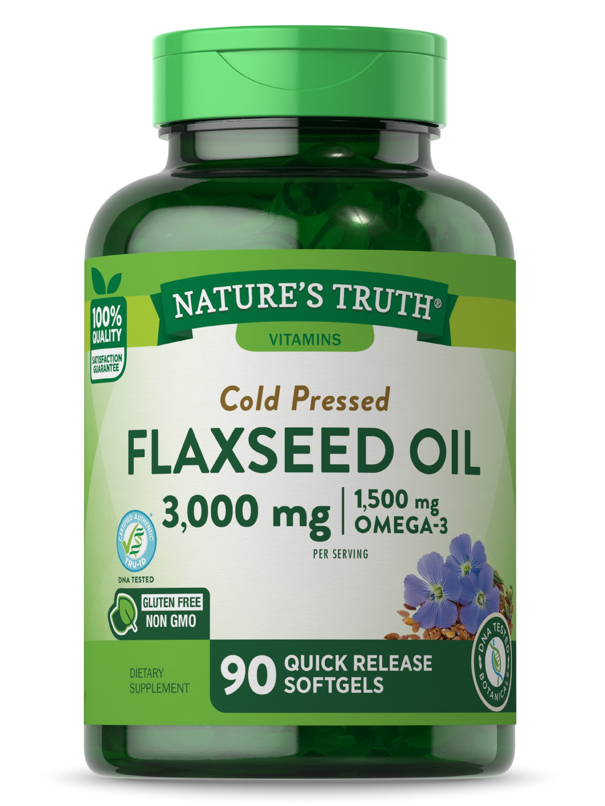 Nature's Truth Flaxseed Oil Capsules | 3000mg  | 90 Softgels | Cold Pressed, Non-GMO, Gluten Free