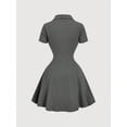 thumbnail image 2 of Dark Grey Vintage Knit Dress Collared Skater Mini Dress, 2 of 4