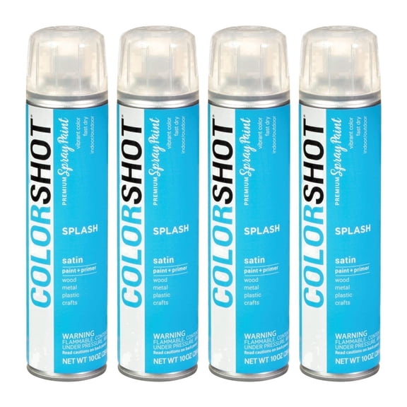 COLORSHOT Satin Spray Paint, Splash (Medium Blue) 10 oz. 4 Pack, Fast-Drying Acrylic Paint, Indoor & Outdoor Use