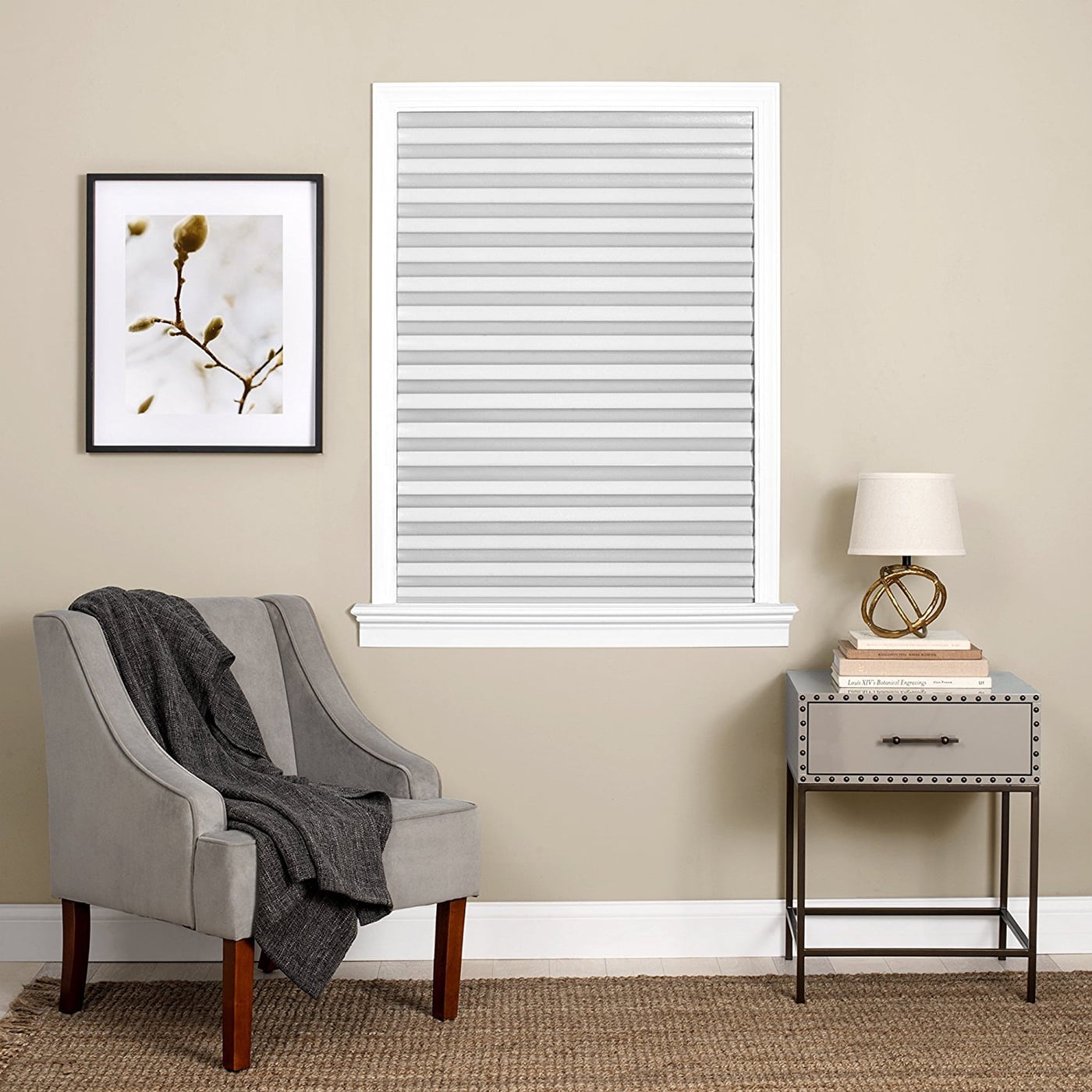 PowerSellerUSA Pleated Window Shades, Window Blinds Room Darkening Blinds 1" Slats Vinyl Window Blinds Cordless Push-Pull Mini Blind, Anti-UV Window Coverings, Fits Windows 75"L x 48"W, White