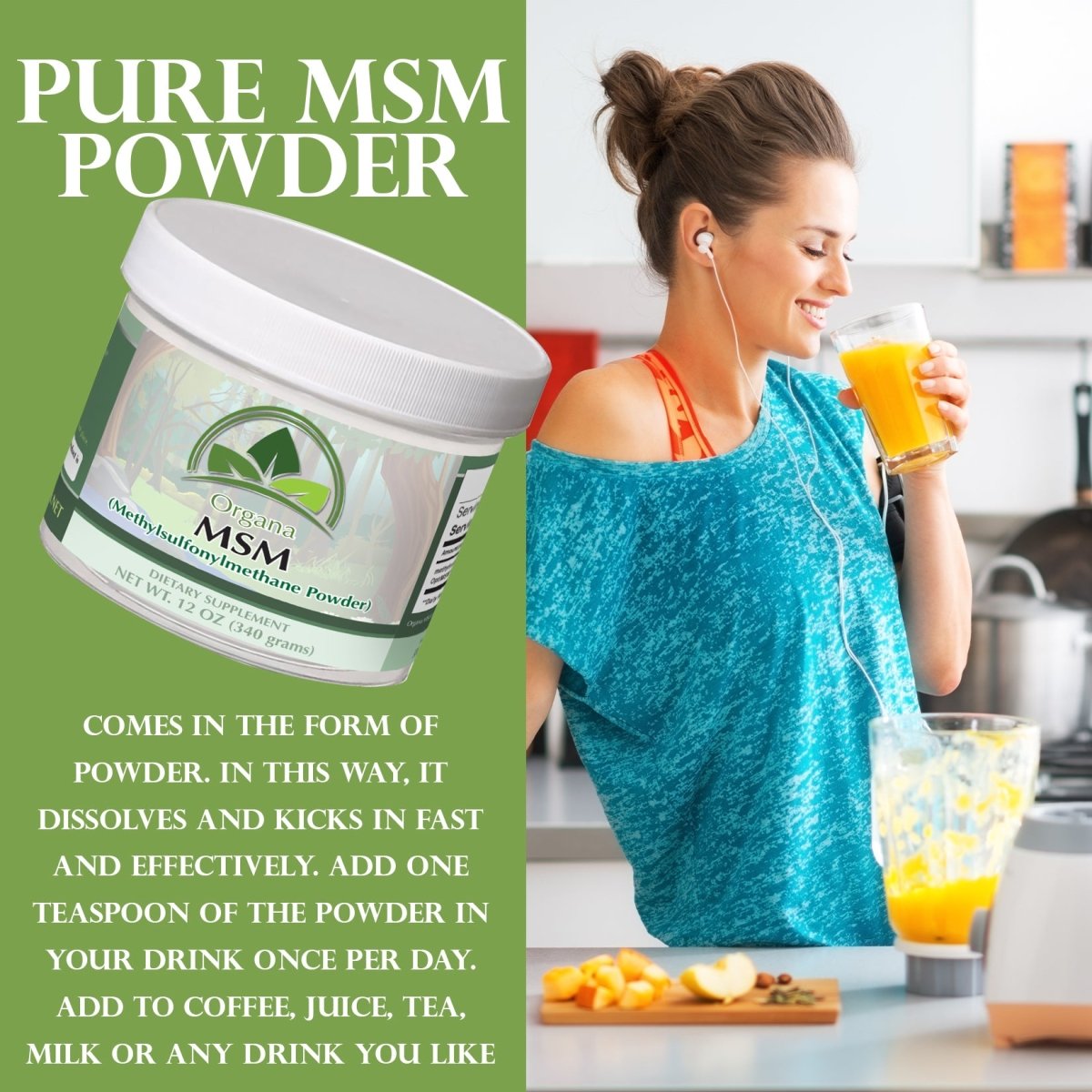 Fast Dissolving - MSM Powder - Methylsulfonylmethane, Dietary Supplement - Unflavored - Organa