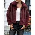 thumbnail image 6 of Cropped Faux Fur Jacket Long Sleeve Open Front Cardigan Casual Parka Short Coat Wine Red M, 6 of 8