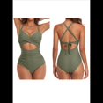 thumbnail image 1 of Trajes de Baño de una Pieza para Mujer, con Control de Abdomen, Corte Alto, Espalda Cruzada y Lazo. Verde XL, 1 of 6