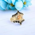 thumbnail image 3 of Orange Sunstone engagement ring set Vintage Oval shaped art deco 14k Yellow gold Black Onyx ring Enhancer Set 3 Pcs Ring Set for women wedding bridal ring set, 3 of 6