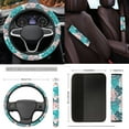 thumbnail image 5 of Yuyamidu Palm Leaves Car Seat Cover Set with Floor Mats Steering Wheel Cover Seat Belt Strap Pads Coasters Handbrake Cover Set, 15 Pack, 5 of 6