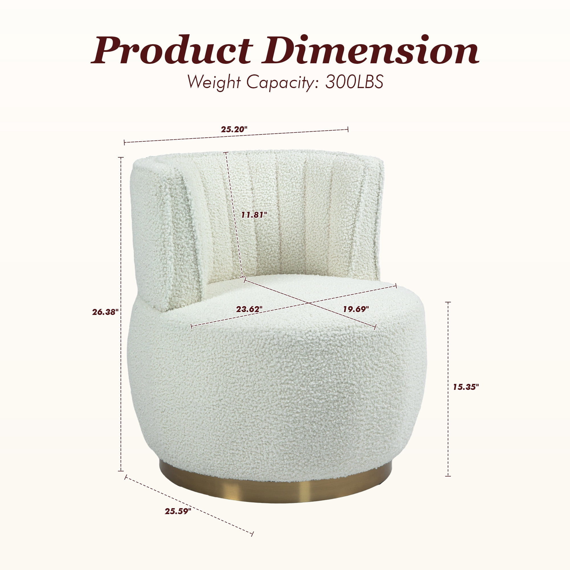 MOONMISS 360° Swivel Barrel Accent Chairs, Round Armchairs with Wide Upholstered, Teddy Fabric for Living Room, Bedroom,White