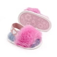 thumbnail image 2 of Baby Girls Warm Fuzzy Slipper Plush Sandals Soft Sole Faux Fur Flats Toddler Prewalker Slipper Elastic Back Strap, 2 of 9