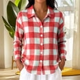 thumbnail image 7 of Womens Fashion Checkered Shirt Collared Long Sleeve Gingham Plaid Shirts Loose Fit Button Front Casual Everyday Blouse, 7 of 7