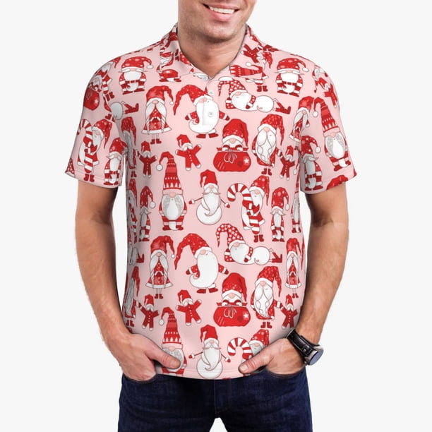 Fotbe Gnome Merry Christmas Camiseta Polo de Golf para Hombre con Estampado – Camisa Deportiva Transpirable con Cuello Abotonado-Large