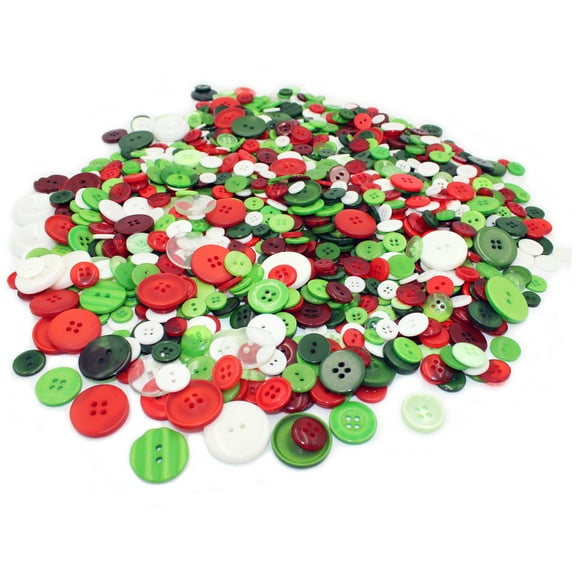 Gwen Studios Round Plastic Sewing Buttons Value Pack, Assorted Sizes, 1 LB, Solid Christmas Colors