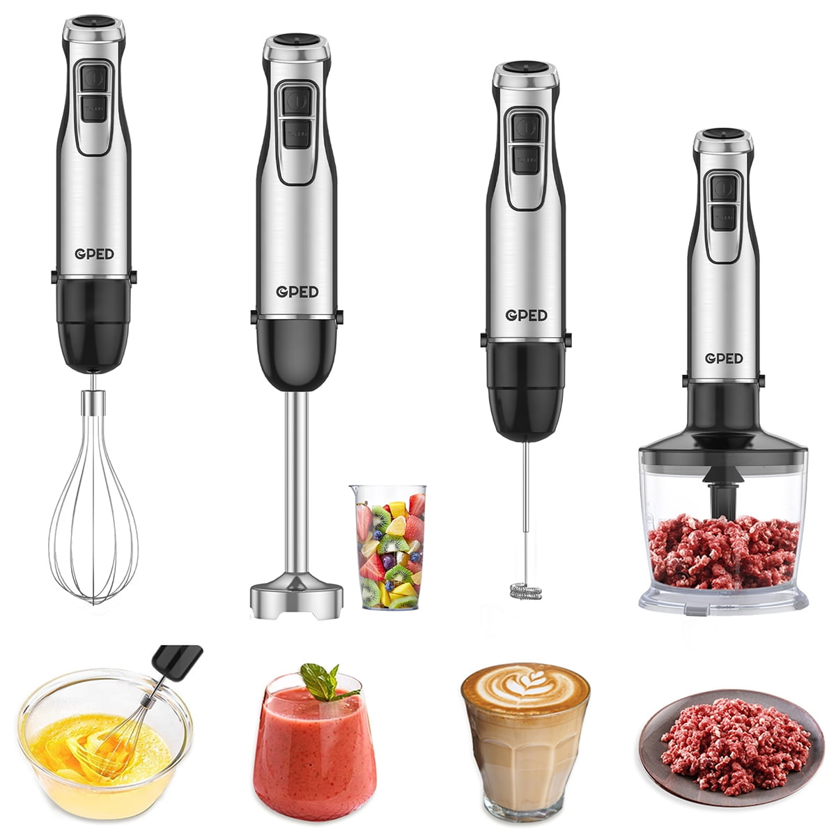 GPED Hand Blender, 5-in-1 Immersion Hand Blender,12 Speed Turbo Mode Stick Blender for Make Smoothie, Milk Shakes,Juice ,Sauces