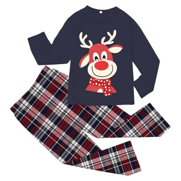 AWZXDE Christmas Pajamas Valentines Family Matching Pajamas Family Matching Deer Print Long Sleeve Pajama Cozy Sleepwear For Parents And Kids Holiday Family Night Toddler,140