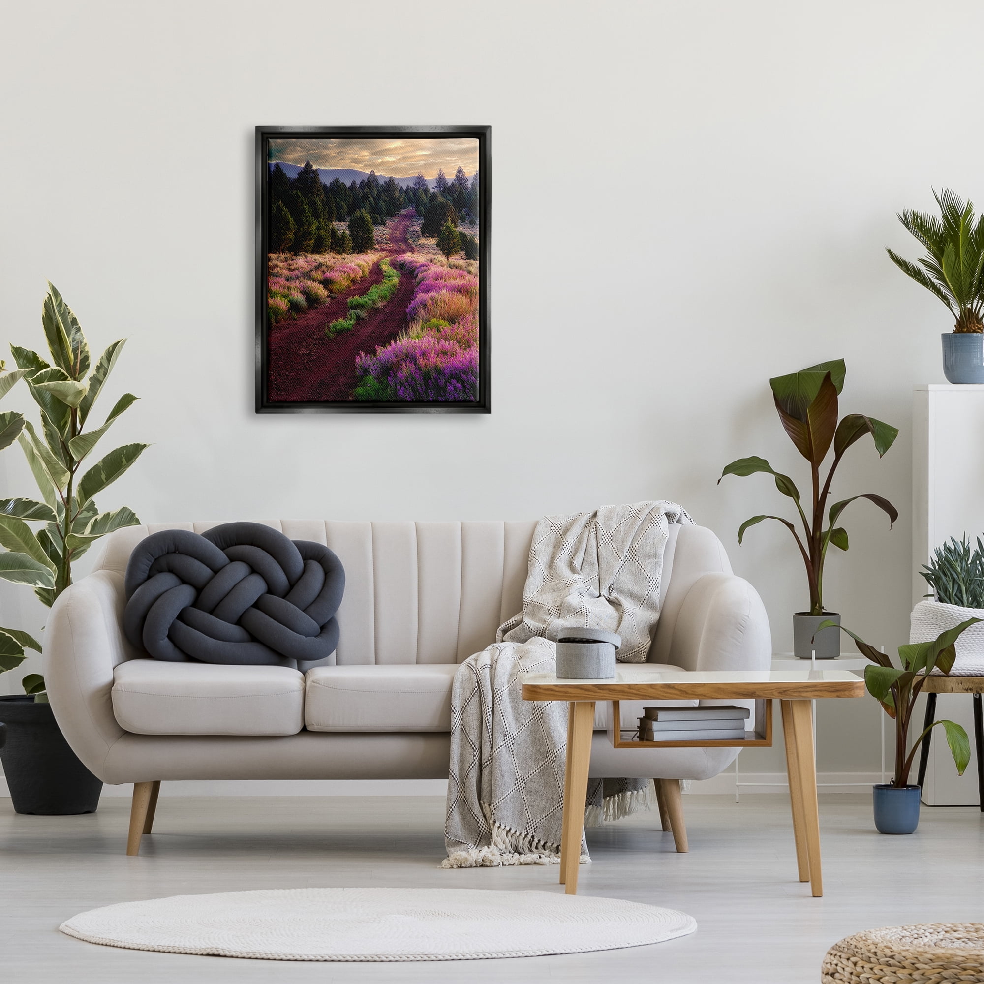 Stupell Industries Pink Blooming Meadow Landscape Landscape Photography Black Floater Framed Art Print Wall Art