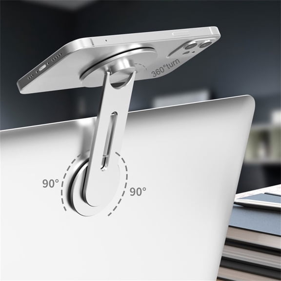 Magnetic Phone Holder for Laptop – 360° Adjustable Side Mount for iPhone 17/16/15/14/13/12, Foldable 2-in-1 Stand for Desk & Monitor, Portable Computer Expansion Bracket, Silver/Black/Grey