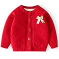 thumbnail image 2 of CYRBOKO Cardigans for Baby Girls, Long Sleeve Comfy Knit Cotton Sweater Coat Red Size 9-12 Months, 2 of 2