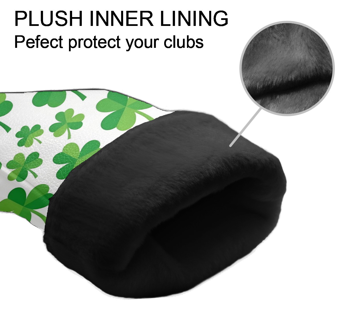 Golf Club Covers, Green Clover Premium PU Leather Driver Hybrid Putter Head Covers with Velvet Lining, Waterproof Golf Gifts for Men Women