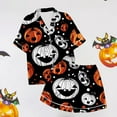 thumbnail image 5 of Ulitacool Womens Pajamas Sets Halloween Short Sleeve Pjs And Shorts Set Button Down Pumpkin Ghost Print Sleepwear Hallowmas Charm Jammies Nightwear Black Xl, 5 of 6