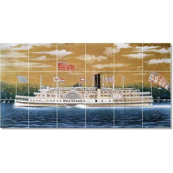 Ceramic Tile Mural-James Bard Ships Tile Mural Home Renovations Idea. 25.5" w x 12.75" h using (18) 4.25 x 4.25 ceramic tiles