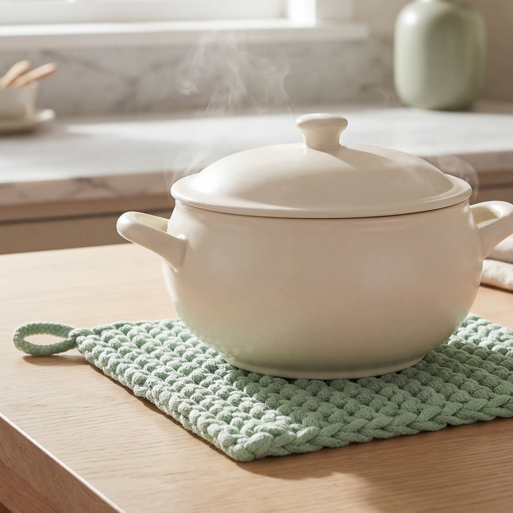 Unique Bargains Pot Holders Heat Resistant Non Slip Hot Pads Light Green 7.5*7.5in