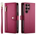 thumbnail image 2 of For Samsung Galaxy S22 Ultra 5G 6.8-inch Wallet Case for Women Men Multi-Card Slots Zipper Pocket Lanyard Strap Wristlet Leather Phone Case,Red, 2 of 7