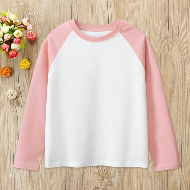 TOOYOU T-Shirt d'Été pour Garçons Printemps Manches Longues Col Rond Couleur Unie Taille 6-8 Ans Rose