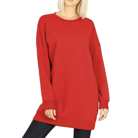 MixMatchy Women's Casual Oversized Loose Fit Crew/V Neck Fleece Pullover Tunic Sweatshirts with Pockets S~3X