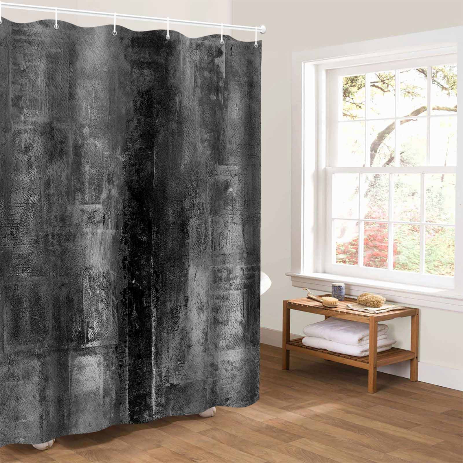 Grey Oil Painting Bathroom Curtain 72 Inch Shower Curtain with Hooks, Modern Abstract Graffiti Street Art Waterproof Polyester Bath Curtain Washable Bathtub Curtain 60''x 72''