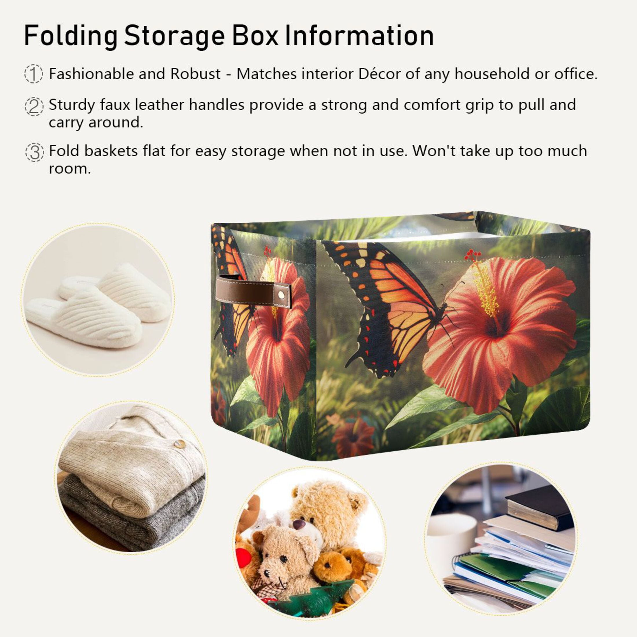 Ryvnso Butterfly on Flowers Storage Basket Large Bin Foldable Boxes Toys Organizer 14.2x10.2x8.3in 2 PCs