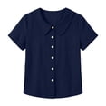 thumbnail image 4 of cocolona Womens Summer Linen Tops Peter Pan Collar Button Short Sleeve Solid Color Shirts Dressy Casual Blouses, 4 of 4