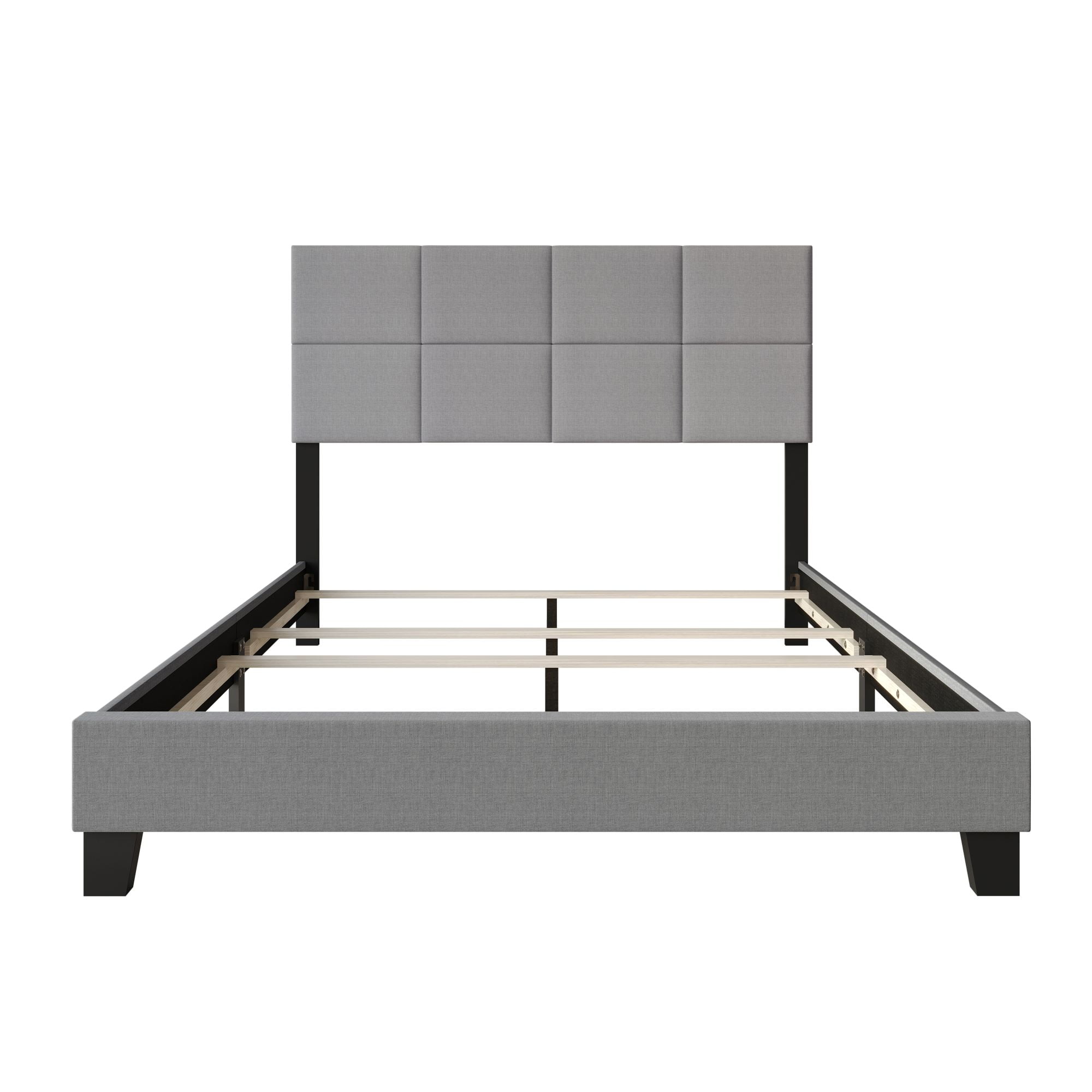 Home Design Lufkin Twin Upholstered Panel Bed Frame with Checkered Tufted Headboard & Foam-Filled Comfort, Gray, Easy Assembly
