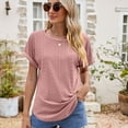 thumbnail image 6 of Lightweight Women T-Shirt Breathable Fabric Curved Bottom Blouse Eyelet Embroidery Short Sleeve Tunics Tees for Casual, 6 of 9