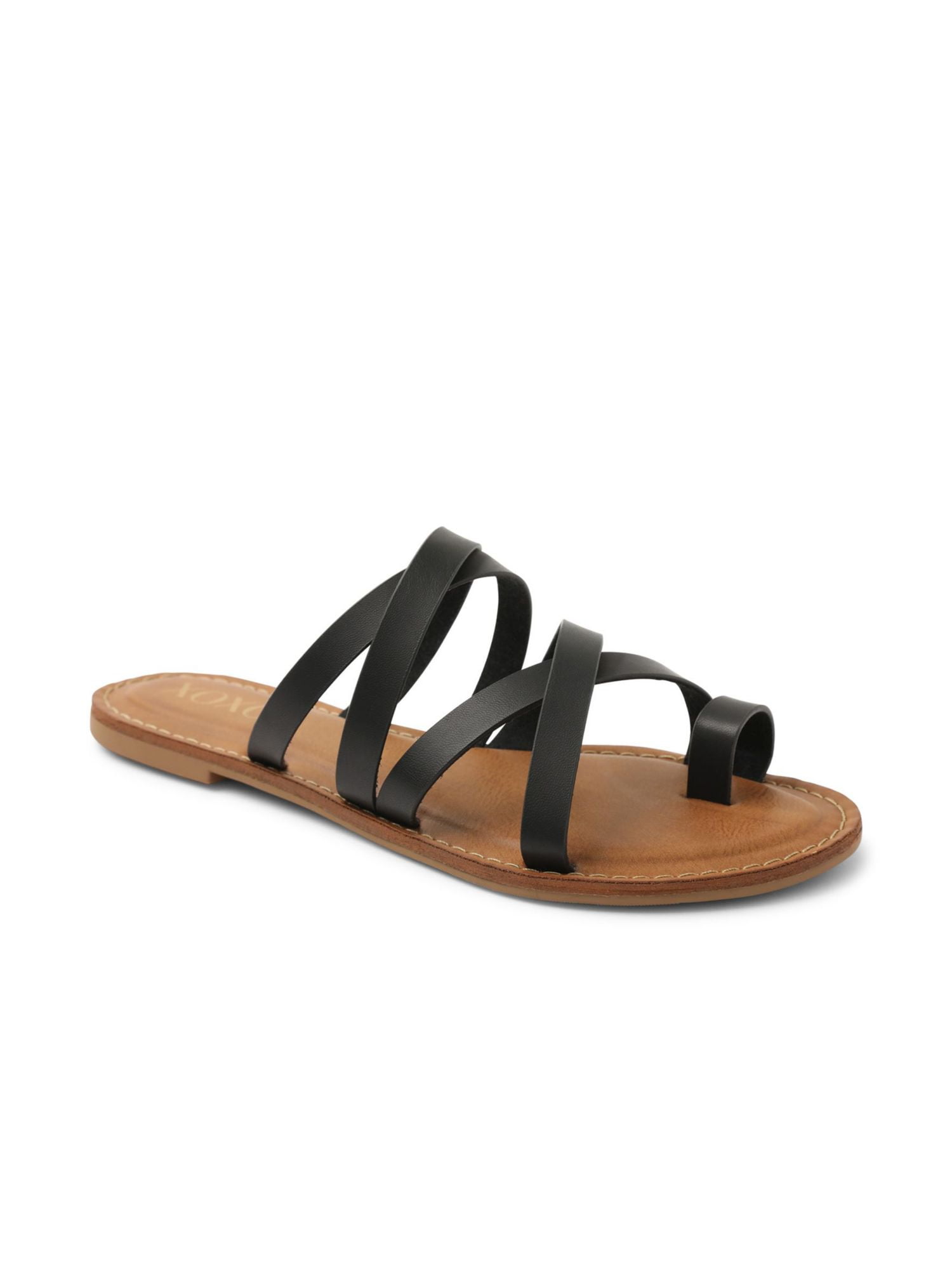 XOXO Womens Black Toe Ring Cushioned Strappy Rodger Open Toe Slip On Sandals  6 M - Walmart.com