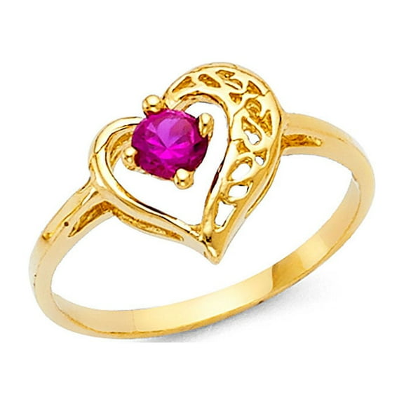 Red CZ Heart Ring Solid 14k Yellow Gold Love Band Fashion Stylish Promise Ring Polished Fancy, Size 7