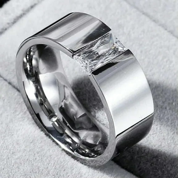8mm Smooth Single CZ Band Men Women's 316L Stainless Steel Silver Ring Size 6-12