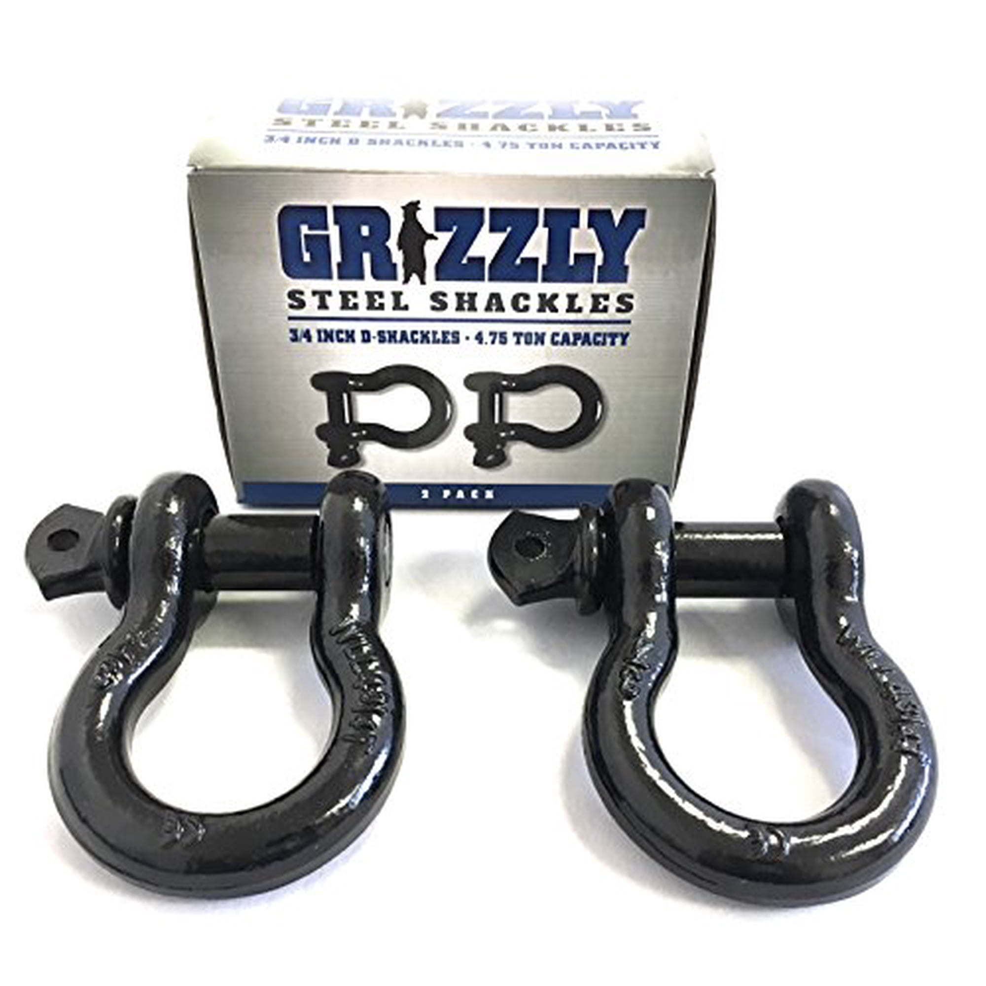 Grizzly D Ring Shackles (2 Pack) 3/4 INCH â€“ Heavy Duty Forged Steel with 4.75 Ton Capacity â€“ Ideal for Jeeps, ATVâ€™s, Trucks to use with Recovery, Towing, Snatch Straps, Snatch Block, and Tree Sa