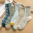 thumbnail image 2 of Mosey 1 Pair Women Autumn Winter Tube Socks Retro Palace Style Embossed Jacquard Design Elastic Warm Mid-tube Holiday Socks, 2 of 8