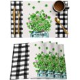 thumbnail image 2 of St. Patrick''s Day Placemats Set of 6,Washable Woven Burlap Cloth Fabric Placemat for Square/Rectangle/Round/Oval Dining Table,Easy Clean Place Mats Black Lattice Green Plant Vase Simple White, 2 of 6